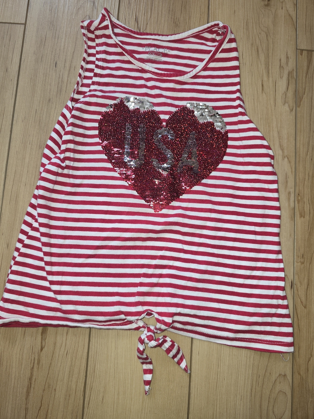 The Children's Place Red & White Striped Sequin Heart Tank